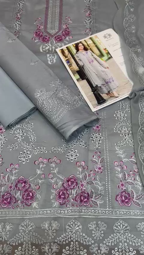 Mushq- 3pc Embroidered Lawn with Emb Chiffon Dopatta