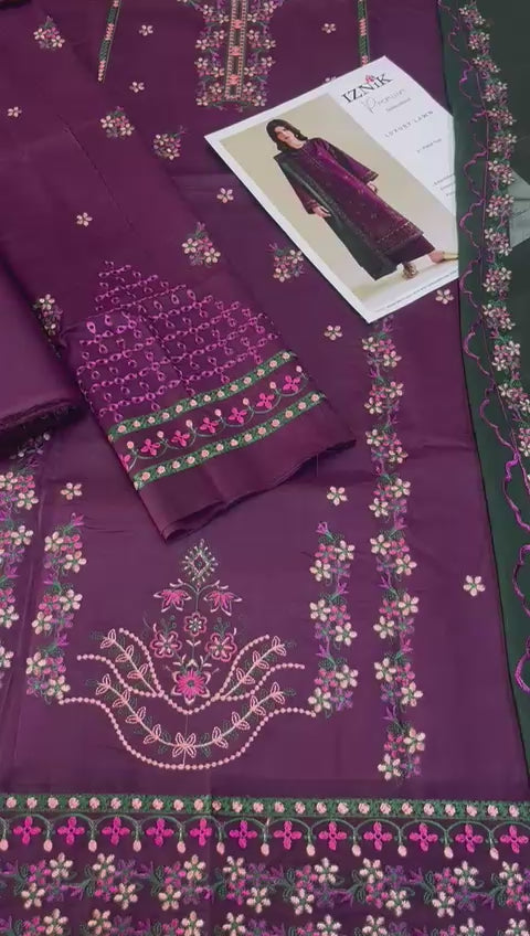 Izink - 3pc Embroidered Lawn with Emb Chiffon Dopatta