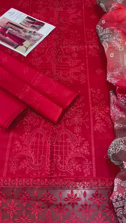 Nureh - 3pc Chikenkari Embroidered Lawn with Printed Diamond Dopatta