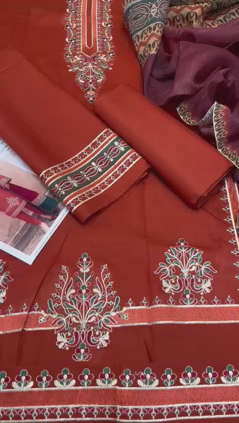 Jazmin - 3pc Embroidered Lawn with Digital Print Diamond Dopatta