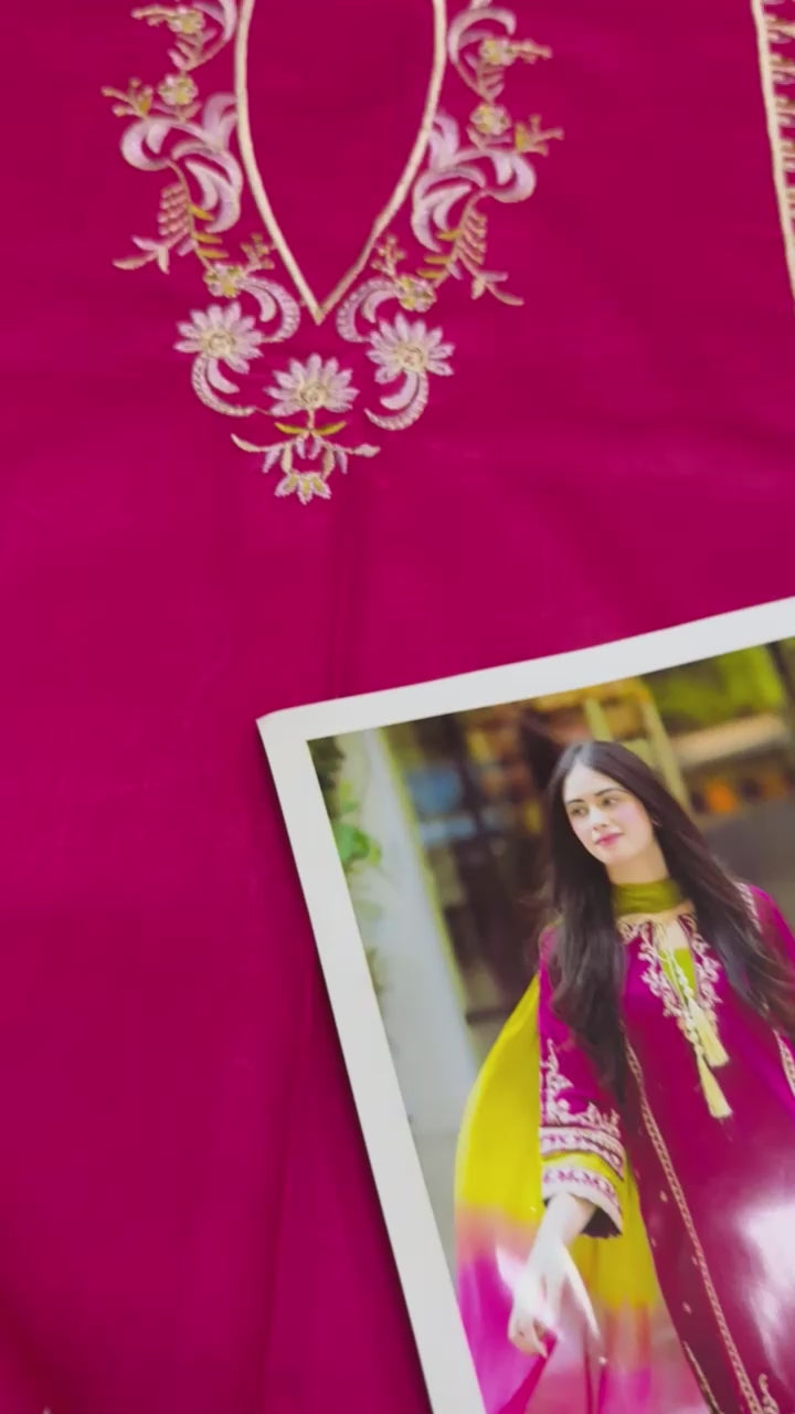 Omal Komal - 3pc Embroidered Lawn with Simple 2 Tone Chiffon Dopatta