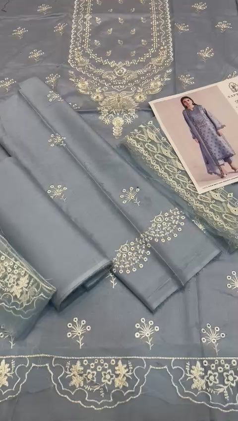 Sapphire - 3pc Embroidered Lawn with Emb Chiffon Dopatta
