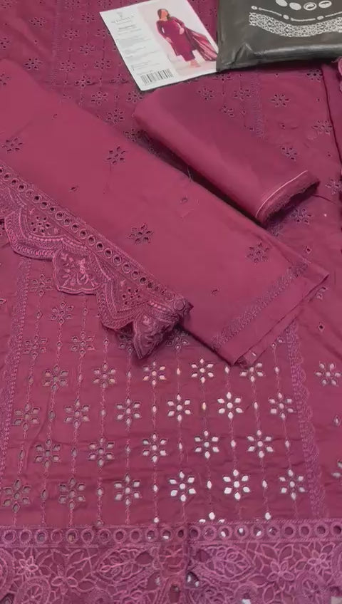 Shanaya - 3pc Chikenkari Embroidered Lawn with Ready to wear Emb Chiffon Dopatta