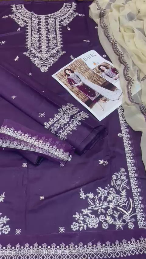 Batik - 3pc Lawn Heavy Embroidered with Emb Chiffon Dopatta