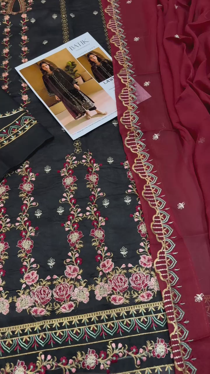 Batik - 3pc Embroidered Lawn with Emb Chiffon Dopatta