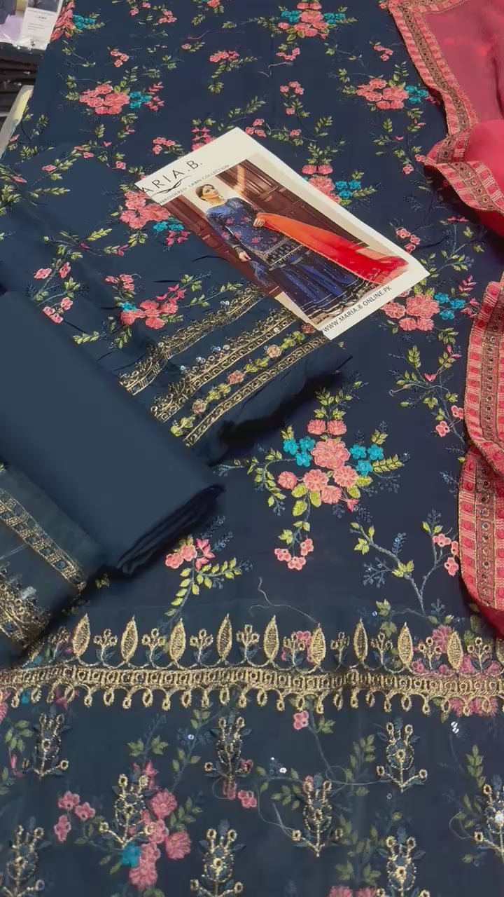 Maria B - 3pc Embroidered Lawn with Ready to wear Emb Chiffon Dopatta