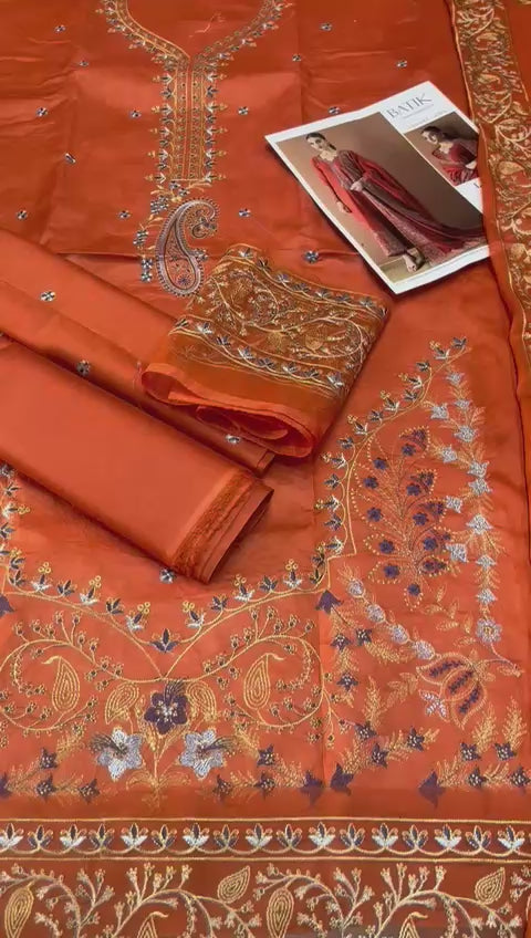 Batik - 3pc Embroidered Lawn with Emb Chiffon Dopatta