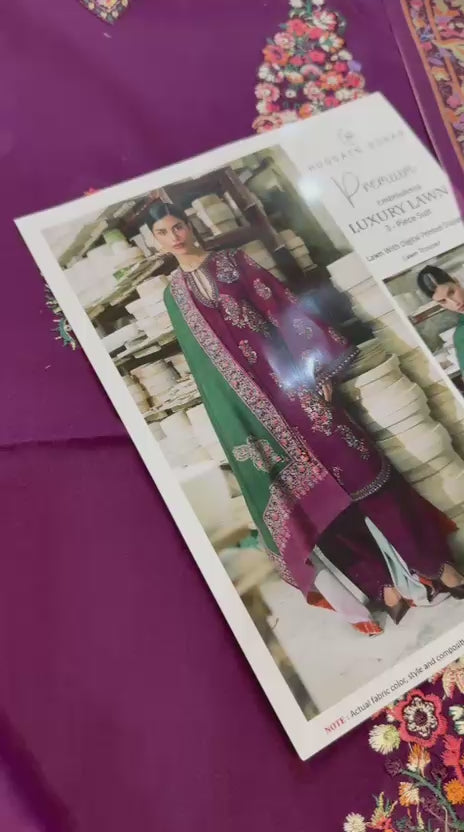 Hussain rehar - 3pc Embroidered Lawn with Printed Diamond Dopatta