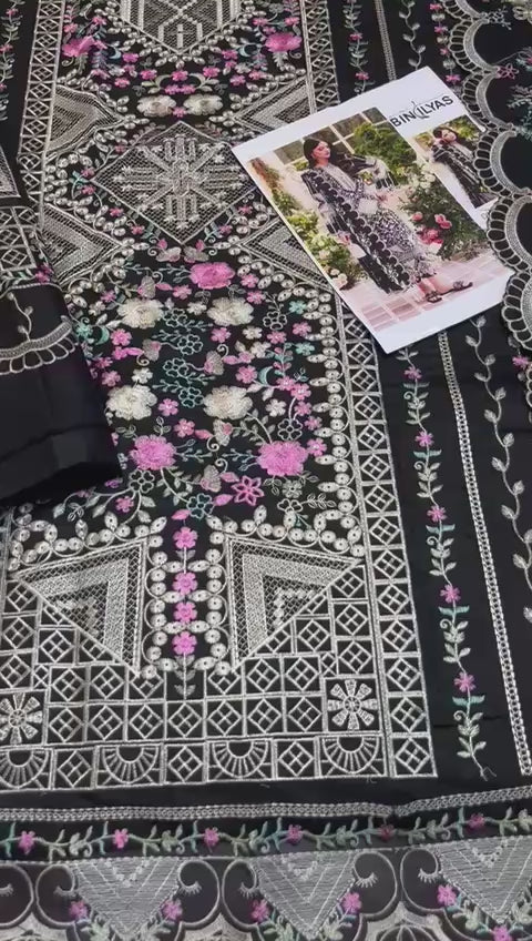 Bin ilyas - 3pc Embroidered Lawn with Emb Chiffon ready to wear Dopatta