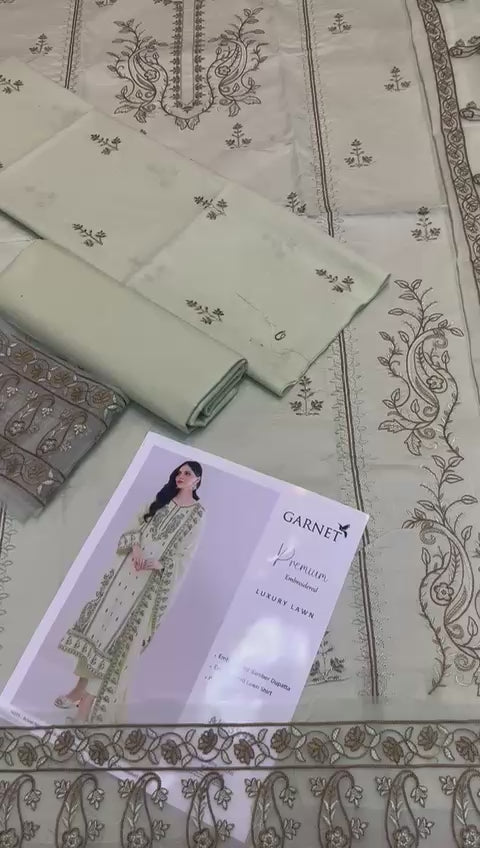 Garnet - 3pc Embroidered Lawn with Emb Chiffon Dopatta