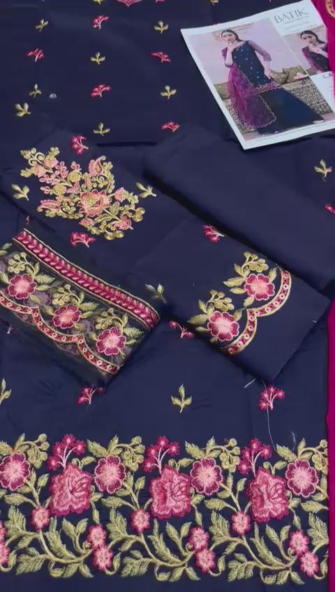 Batik - 3pc Embroidered Lawn with Emb Chiffon Dopatta