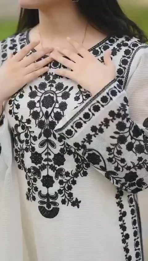 Agha noor- 3pc Embroidered Lawn with Emb Chiffon Dopatta