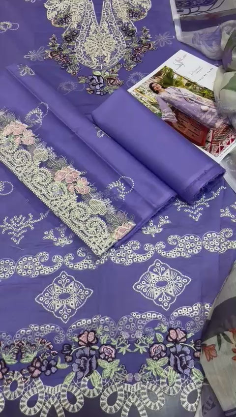 Elaf - 3pc Embroidered Lawn with Printed Soft Chiffon Dopatta