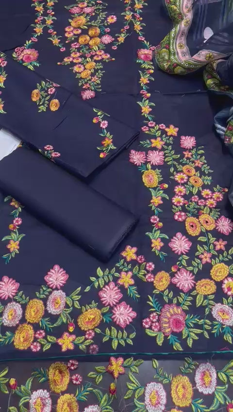 Aneela's - 3pc Embroidered Lawn with Printed Soft Diamond Dopatta